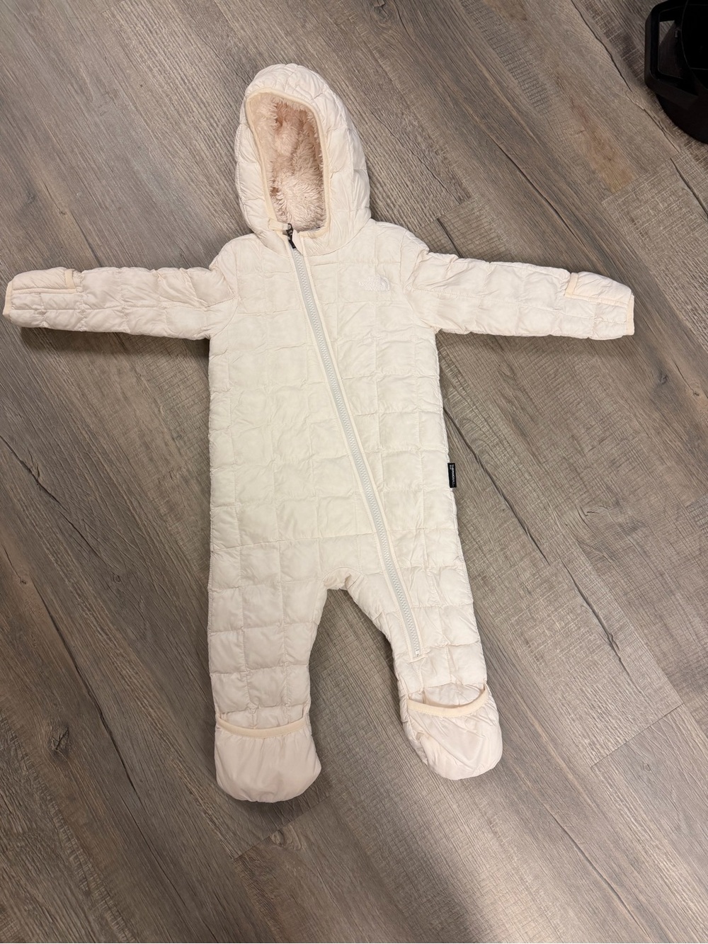 The North Face Cream Quilted Hooded Baby Puffer One-Piece